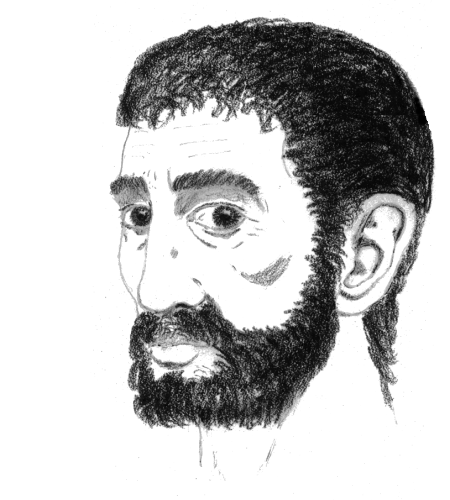 [drawing of the head of a bearded man of Mediterranean stock]