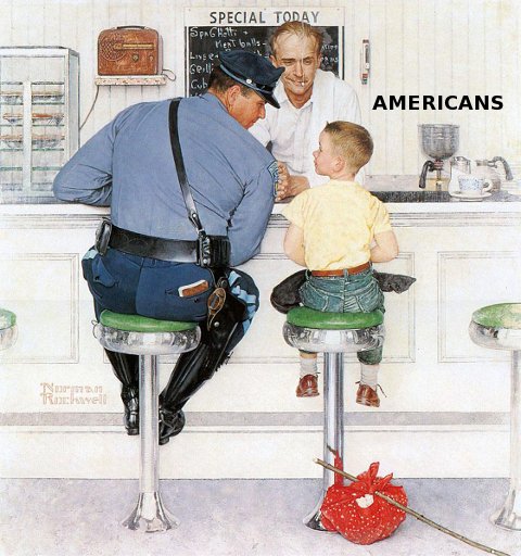 [image of police officer, small boy with bindle, and short-order cook at counter]