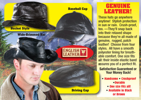 [advertisement for four tasteless black leather hats]
