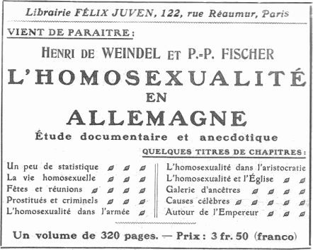 [advertisement for L'homosexualite en Allemagne]