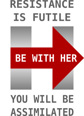 [image combining modified Hillary Clinton logo with Borg announcement]
